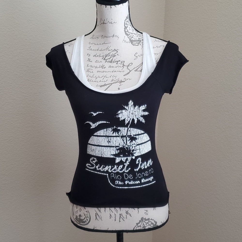 Black and white halter tee shirt top